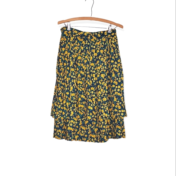 Dresses & Skirts - Primavera Spring Yellow Floral Print 2-Layer Pleated Knee Length Skirt